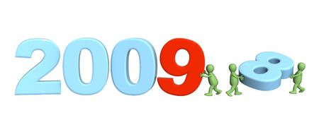 Three puppets making number 2009. Object over whiteの写真素材