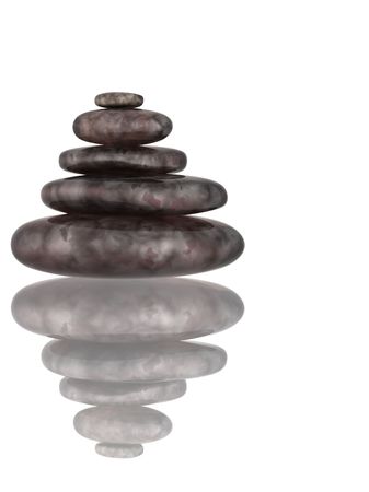Five 3d stones, combined in a tower. Object over white