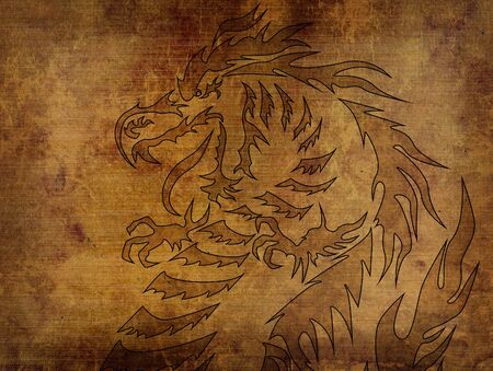 Sheet of ancient parchment with dragonの写真素材