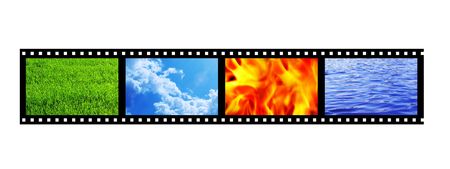 Filmstrip with four elements of nature. Object over whiteの写真素材