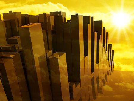 City skyscrapers on a background of the sunsetの写真素材