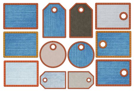 Set -  labels with texture jeans and leatherの写真素材