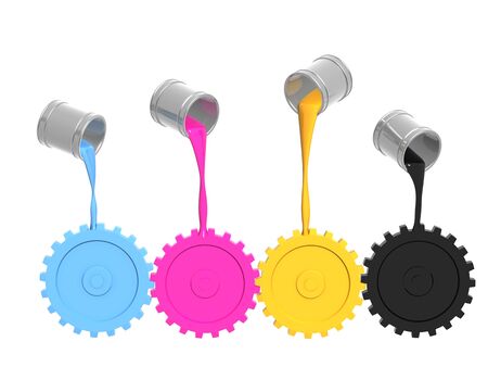 Conceptual image - palette CMYK. Objects over whiteの写真素材