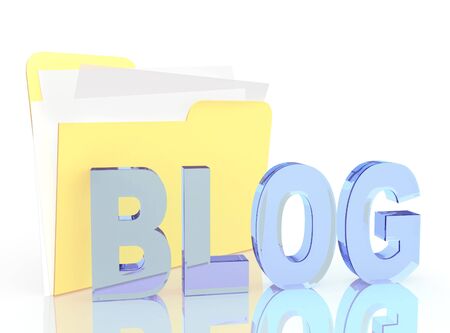 3d folder and blog. Objects over whiteの写真素材