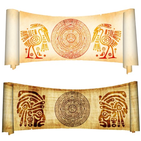 Set - Maya calendar on ancient parchmentの写真素材