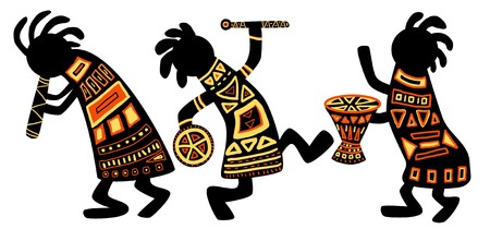 Dancing musicians. African national patternsの写真素材