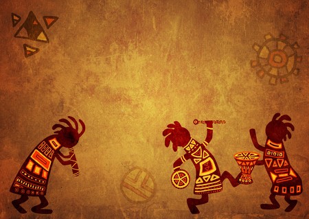 Dancing musicians. African national patternsの写真素材