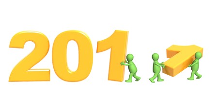 Three puppets making number 2011. Object over whiteの写真素材