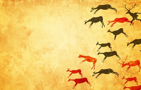 Background with drawings of the primitive personの写真素材