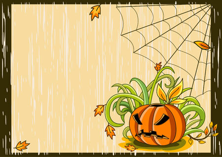   Halloween background with pumpkin and webのイラスト素材