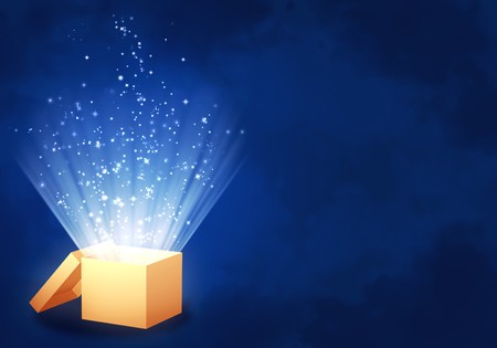 Horizontal background of blue color with magic boxの写真素材