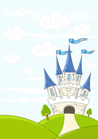 Fantasy castle on green hillsのイラスト素材