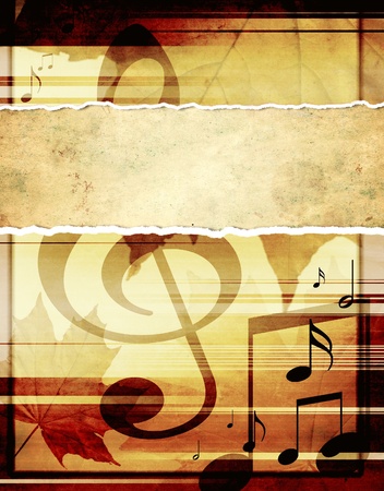 Grunge background with musical symbols の写真素材