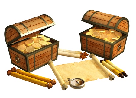 Pirate treasure. Objects isolated over whiteの写真素材