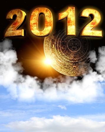 2012. Maya prophecy. Vertical background with calendar and space cloud