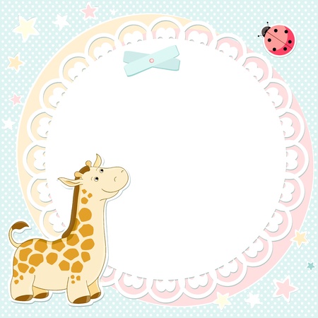  background with cute giraffe and ladybirdのイラスト素材