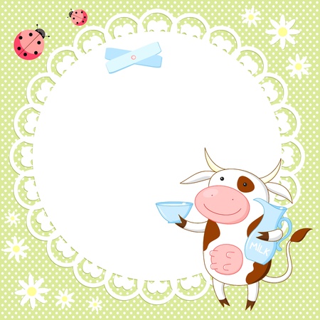 Vector background with cute cow and ladybirdのイラスト素材