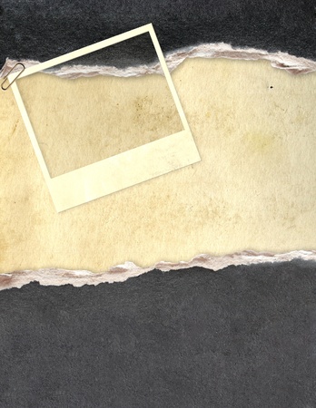 Grunge frame with paper texture and old photoの写真素材