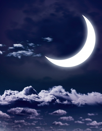 Night fairy tale - bright moon in the night skyの写真素材