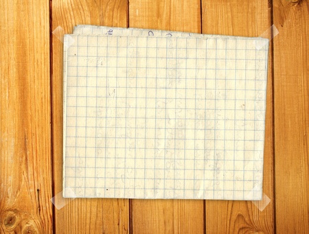Sheet of old a paper on a wooden wallの写真素材