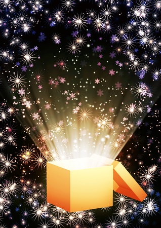 Christmas background with magic boxの写真素材