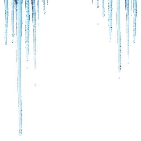 Melting icicles. Isolated over whiteの写真素材