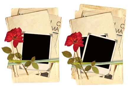 Collection old cards for scrapbooking. Object isolated over whiteの写真素材