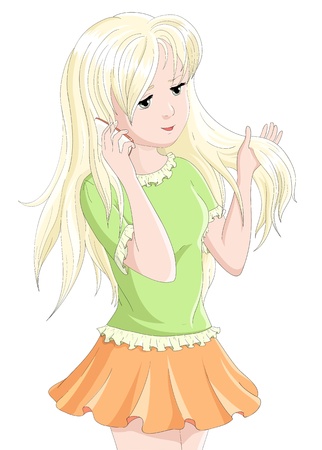 Girl speaking on the phone. Vector illustrationのイラスト素材