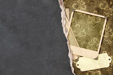 Grunge background with old photo and label