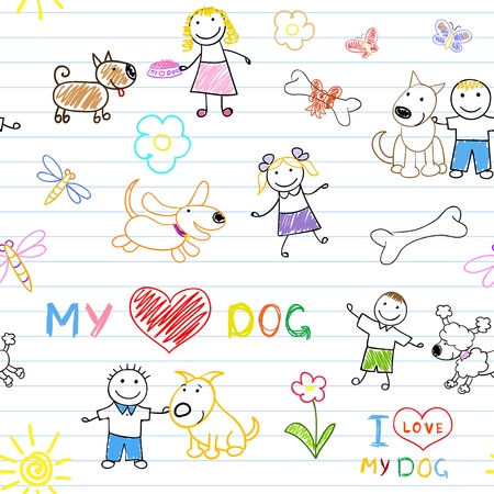 Children's and dogs. Seamless backgroundのイラスト素材