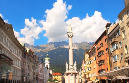 Our Lady statue at old town in Innsbruck, Tirol, Austriaの写真素材