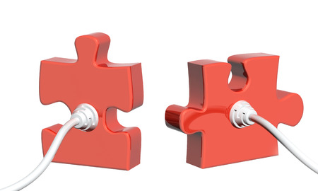 Computer cable and part of puzzle. Isolated