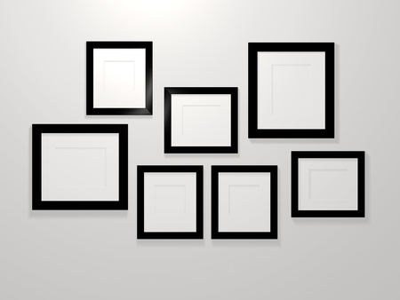 3d picture frames on a white wallの写真素材