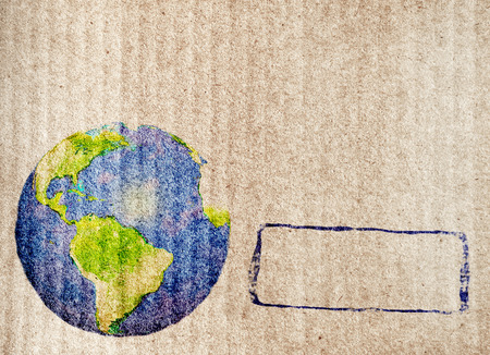 Grunge background with abstract world map printed on paper textureの写真素材