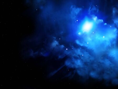 A beautiful space scene with stars and nebula of blue color