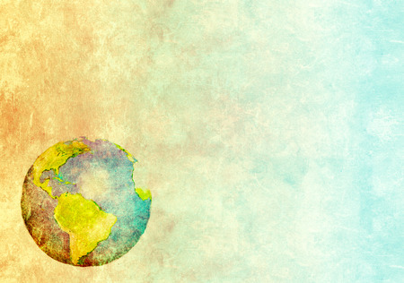 Grunge background with abstract world map printed on paper textureの写真素材