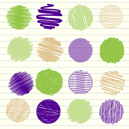Vector collection of scribbled lines with hand drawn style of green and blue colorのイラスト素材