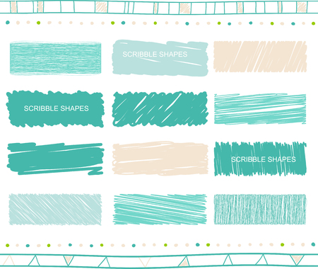 Vector collection of retro scribbled lines with hand drawn style of green and blue colorのイラスト素材