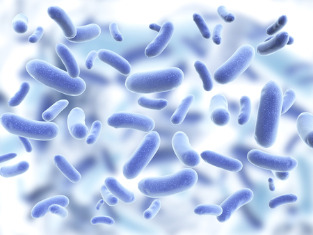 Colony of pathogenic viruses. On blurred background of blue color. 3d renderの写真素材
