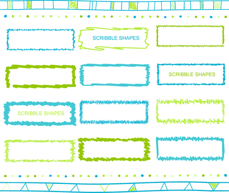 collection of retro scribbled frames with  style of green and blue colorのイラスト素材