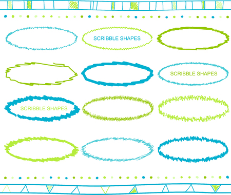 collection of retro scribbled oval frames with  style of green and blue colorのイラスト素材
