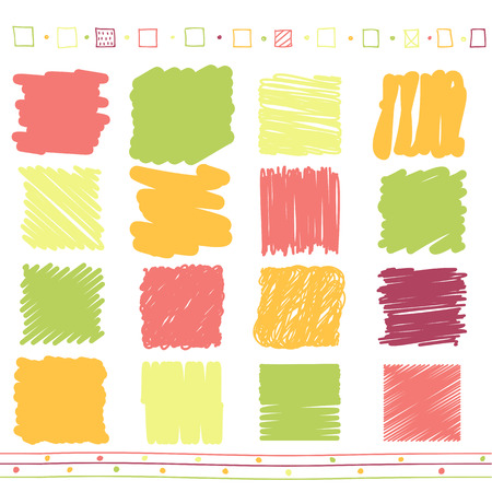 Vector collection of retro scribbled lines with hand drawn style of of green, orange, pink and red colorのイラスト素材