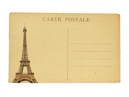 Vintage french post card with famous Eiffel tower in Paris. Isolated on white backgroundの写真素材