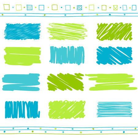 Vector collection of retro scribbled lines with hand drawn style of green and blue colorのイラスト素材