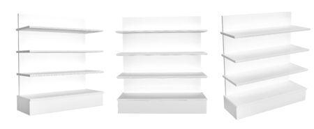 Collection of showcases. View from different angles. Objects isolated on white background. 3d renderの写真素材