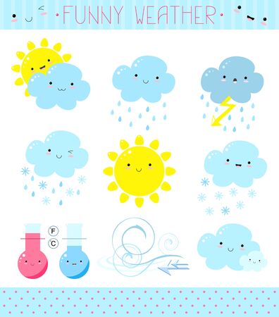 Collection of a cute vector weather icons in cute style.のイラスト素材