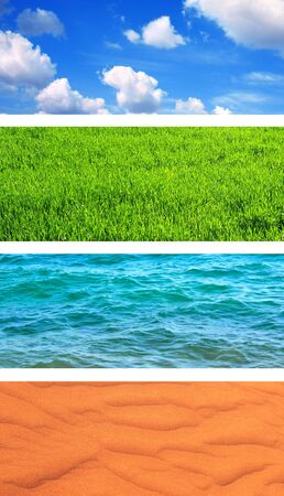 Collection of banner with nature elements - water, ground, air and sandの写真素材