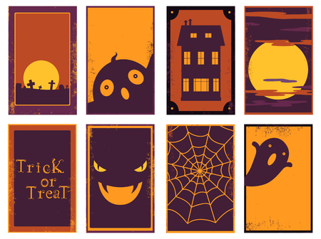 Set of vector Halloween cards of orange, black and red color. Poster for scrapbooking. Vector template card for greeting, decoration, congratulation, invitation. EPS8のイラスト素材