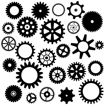 Collection of retro gear icon. Vector vintage transmission cogwheels and gears. Can be used for industrial, technical, mechanical and steampunk design. EPS8 のイラスト素材