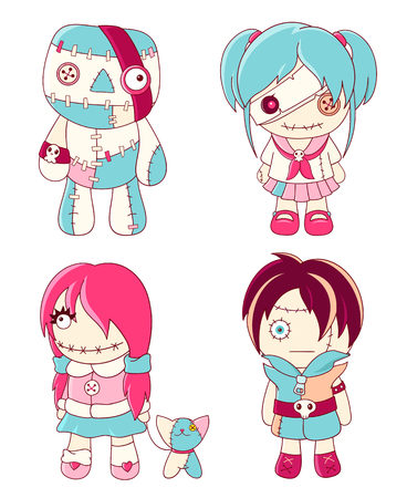 Collection of cute voodoo dolls in kawaii style.のイラスト素材